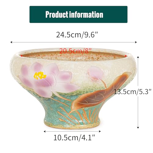 Image of Sungmor 9.6 Inch Large Succulent Plant Pots, Pretty Hand Painted Ceramic Planter with Drainage, Indoor Outdoor Cactus Planter Bonsai Pot, Flower Pot for Indoor Plants Garden Windowsill Desktop Decor