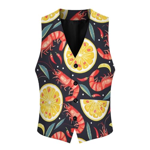 Lemon Shrimp Men's Suit Vests Business Formal Dress V-Neck Waistcoat Tops with 2 Pockets4