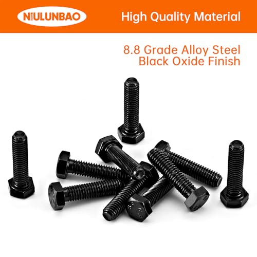 Image of M6-1.0 x 20mm Heavy Duty Hexagon Bolts Hex Head Screws, 8.8 Grade Alloy Steel, Black Oxide Finish, Metric Machine Fully Threaded, 25PCS