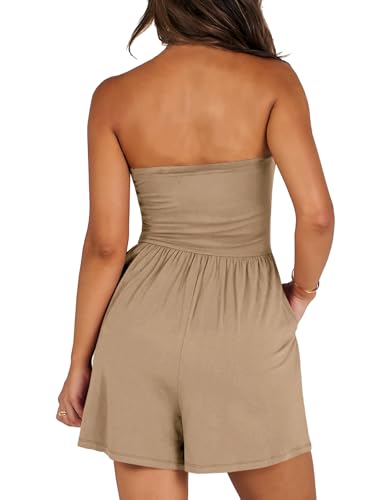Image of AUXDIO Women Summer Casual Strapless Romper Sleeveless Off Shoulder Short Jumpsuits 2026 Beach Vacation Clothes