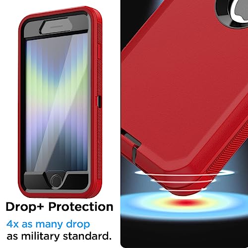 Image of AICase for iPhone SE Case 3rd & 2nd Generation, for iPhone SE 2022 /2020 Built-in Screen Protector Heavy Duty Protective Shockproof 3-Layer Full Body Rugged Phone Cover, Red /Black