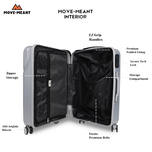 Image of Move-Meant VoyageWare Small Cabin Suitcase 55 Cm 8 Wheels Number Lock Poly Carbonat Silver Trolley Bag for Men & Women | 360 Degree Wheeling System Luggage | Trolley Bags for Travel
