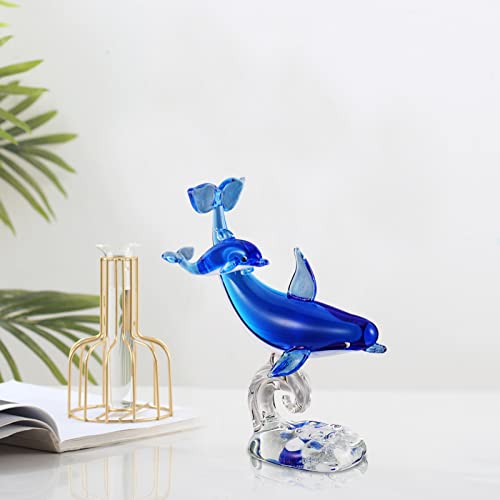 Besportble Dolphin Figurines Blue Glass Dolphin Figurines Crystal Dolphin Statue Coastal Blown Galss Paperweight Sea Animal Ornament Nautical Home Office Decoration Dolphin Gifts #TOP4