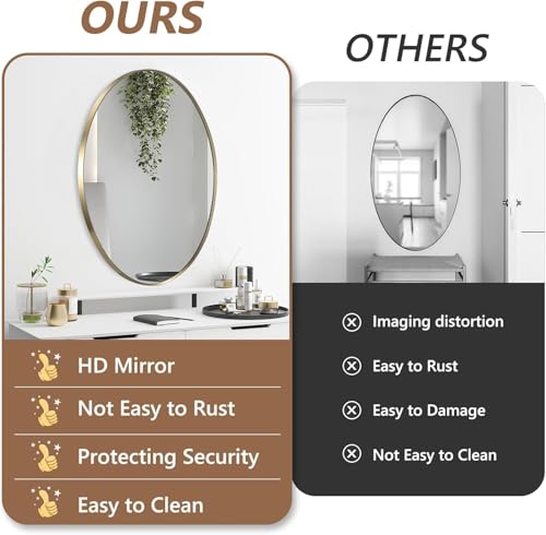 Image of Oval Wall Mirror, 22 inchx30 inch Gold Oval Vanity Mirror, Bathroom Mirror of Metal Frame, Home Decorative Wall Mounted Mirror for Bathroom, Living Room, Entryway, Vanity