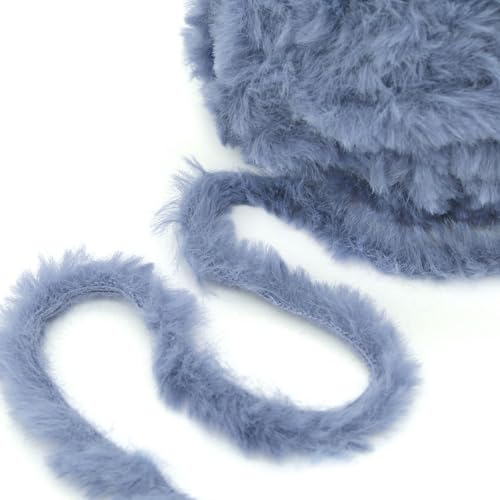 Image of NICEEC 2 Skeins Faux Fur Yarn Super Soft, Chunky & Fluffy, Eyelash Yarn for Crochet & Knitting (Total Length 70yds,3.53oz) - Grayish Blue