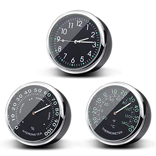 Auto Car Vehicle Thermometer Hygrometer Clock,Mini Small 3 in 1 Classic Dashboard Thermometer Hygrometer Clock for Car Cool Decoration,Black
