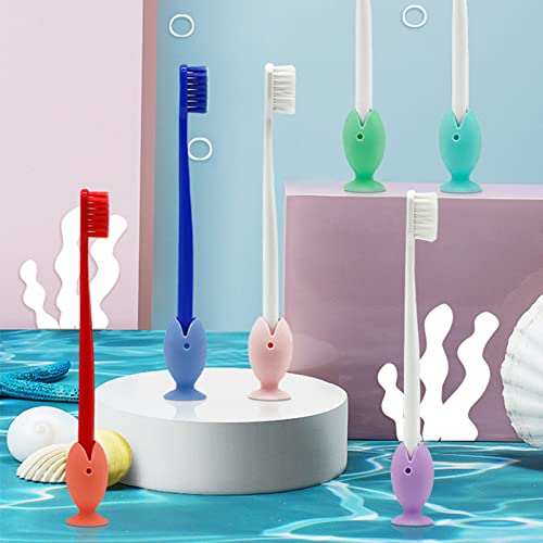 Jolixieye 6Pcs Cute Standing Tooth Brush Cover Cap Stand, Portable Travel Toothbrush Head Cover Protector, Premium Cute Fish Shape Silicone Suction Cup Toothbrush Holder For Shower, Bathroom #TOP2
