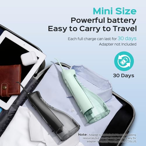 COSLUS 2 Pack Cordless Water Flosser with Elegant Packaging for Teeth, Braces, Gums Care - Easy to Use, Rechargeable, Waterproof, Portable for Travel, BPA-Free, Black & Green, C20(F5020E) - Thumbnail 3
