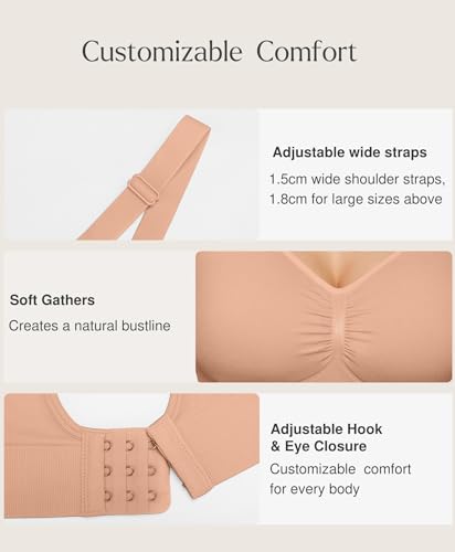 Wireless Bras for Women No Underwire Comfort Bralettes Support Push Up Full Coverage Soft Seamless Bra with Removable Pads Warm Beige