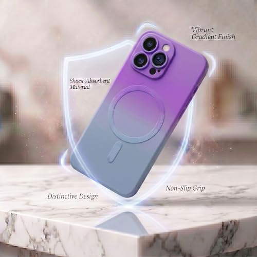 Image of amazon basics Gradient Mag-Safe Case for iPhone 12 Pro Max | Soft Silicone Shockproof Cover with Camera Protection | Slim Lightweight Design | Smooth Touch & Durable - Purple & Gray