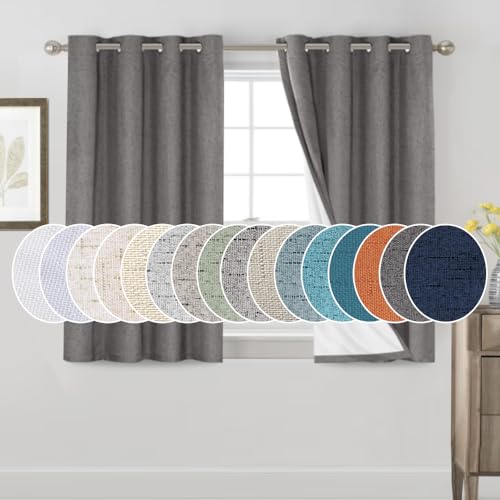 Image of PrinceDeco Blackout Curtains Linen Textured 100% Thermal Insulated Sun Blocking Drapes for Bedroom Nursery Grommet Room Darkening Linen Curtains with White Liner, 2 Panels Set,52 inch W x 54 inch L,Grey