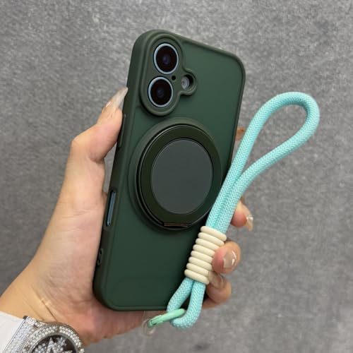 Coque iPhone 13 Pro magnétique antichoc étui vert foncé avec anneau et dragonne de maintien