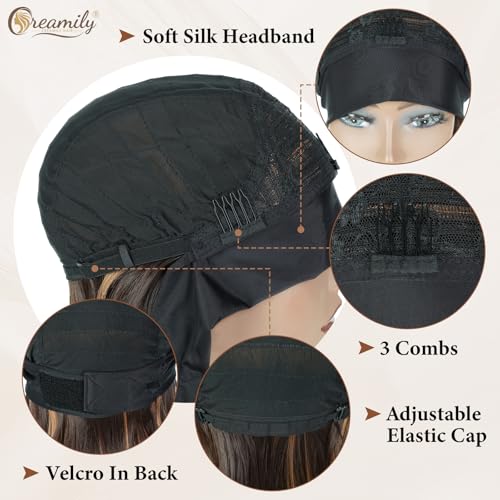 Image of Creamily Long Brown Straight Headband Wig for Women Synthetic Glueless Heat Resistant Bob Wig Natutal Looking for Daily Party Use 18 Inch