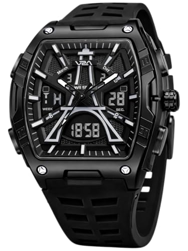 Image of V2A Impact 48mm Analog Digital Watch for Men | 3D Tower Dial Design | Alarm Stopwatch Day Date 12 /24 Hr | TPU Strap | 50M Water Resistant | Gift for Mens