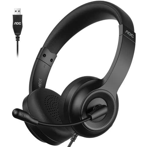 AOC USB Headset Microphone for PC, Over-Ear Wired
