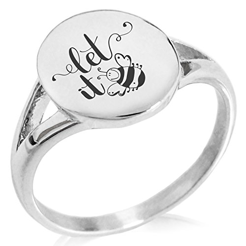 Stainless Steel Let it Bee Minimalist Oval Top Polished Statement Ring