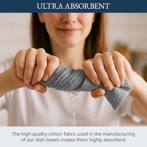 LANE LINEN Kitchen Towels Set – Pack of 12 Dish Cloths, 100% Cotton Absorbent Tea Towels 18” x 28” Quick-Drying & Soft Cleaning Kitchen Towel - Grey