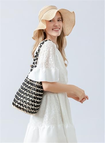 Pocadri Women Wooden Shoulder Bag Woven Beads Tote Handbag Hollow Bucket Underarm Purse Summer Casual Satchel2