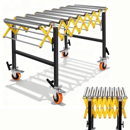 980 LBS Adjustable & Connectable Conveyor Roller Stand Infeed/Outfeed Support Expandable Roller Conveyor with...