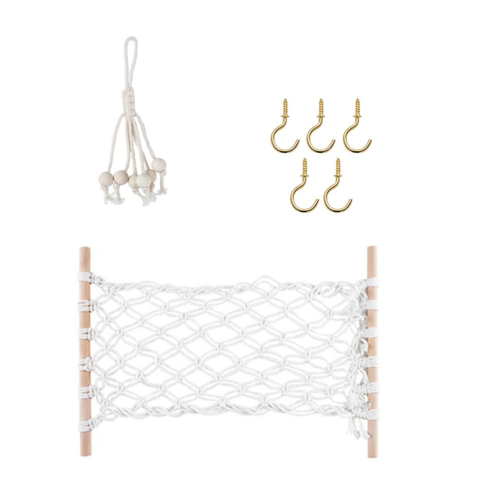 Hamaca colgante de algodón para frutas con cesta bohemia y accesorios 1