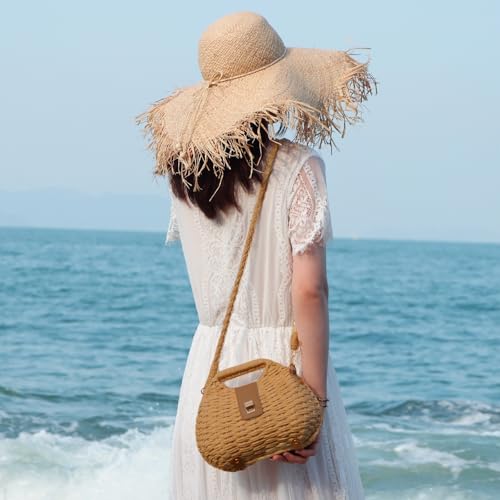 Bolso Tote tejido de paja con correa cruzada para mujer miniatura 2