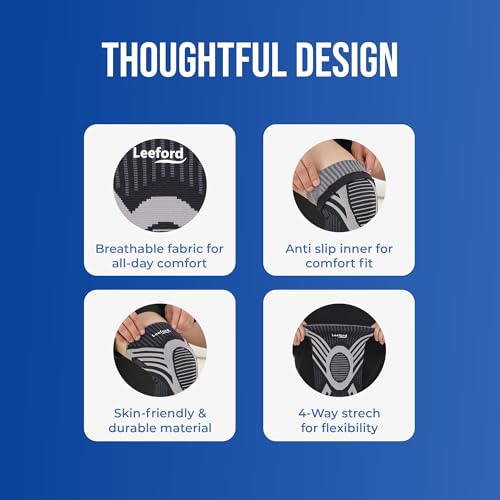 Image of Leeford Knee Cap Compression Support for Men & Women, Black-Grey, M | Pair, Anti-Slip Knee Sleeves, For Gym, Running & Pain Relief