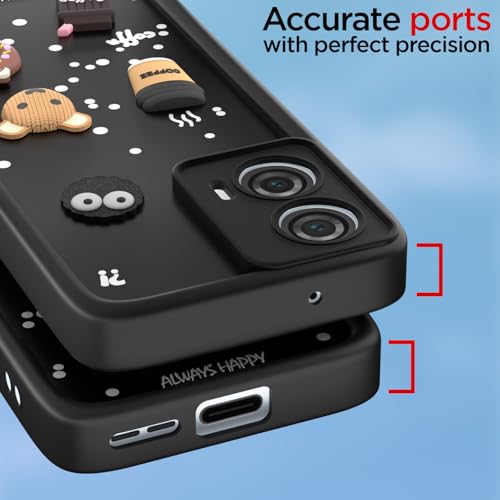 Image of Outlouders Back Cover for Motorola Moto Edge 50 Fusion 5G / Motorola Moto G96 5G | 3D Cartoon Cute Fun Bear | Silicone Full Body Protection Bumper Case (Black)