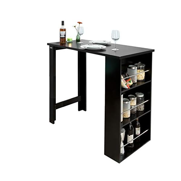 SoBuy® Kitchen Breakfast Bar Table Dining Table Coffee Table with 3 Tier Storage Rack, Black FWT17-SCH