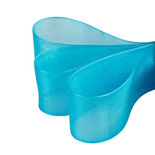 Ribbonitlux 25mm Sheer Organza Ribbon, Turquoise Shimmer Chiffon Ribbon 45M-Roll - Image 3