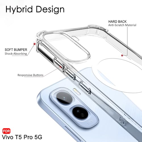 Image of TheGiftKart ShockProof Ultra-Hybrid Back Cover Case for Vivo T5 Pro 5G Compatible with MagSafe | 360 Degree Protection | Crystal Clear Hard Cover Case for Vivo T5 Pro 5G (PC & TPU, Transparent Bumper)
