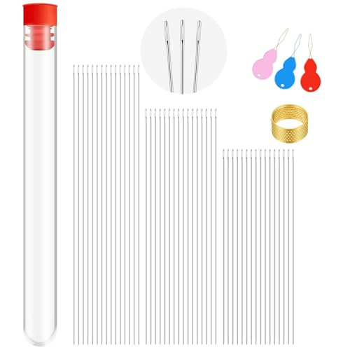 65 aghi grandi per perle per occhi, 3 misure, aghi per perline dritti, ditale per gioielli per perline che fanno