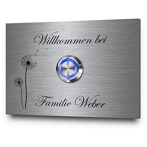 CHRISCK design - Edelstahl Türklingel mit Gravur - LED Klingeltaster (farbig) | Klingelplatte mit vielen schönen Motiven und Designs ab 10x7 cm | optionale Dekorplatte und Befestigungsarten Cover