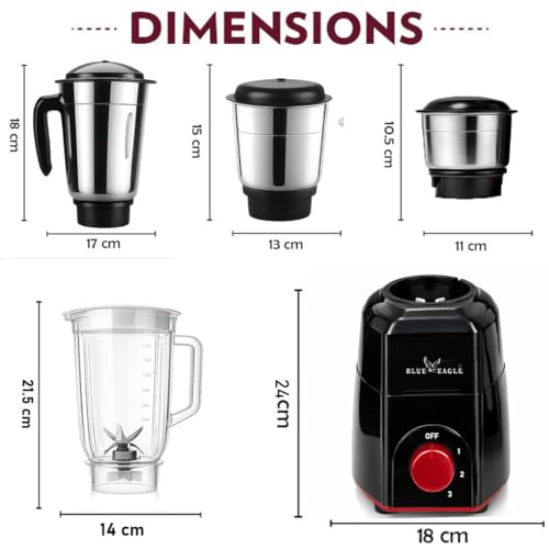 Image of Amazing 4 Jars (1 Transparent Jar+ 3 Stainless Steel Jar) 750 W Juicer Mixer Grinder (4 Jars | Black, Red)