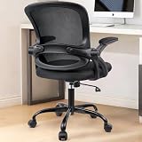 KERDOM Silla de oficina ergonómica, silla de escritorio con reposabrazos plegables y soporte lumbar, silla giratoria de altura ajustable con anillo para reposapiés, adecuada para el hogar y la oficina