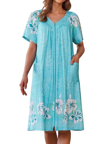 Image of Ekouaer Women Robe Zipper Front Mumu Duster Robes Zip Up Housecoat Soft Sleepwear with Pockets