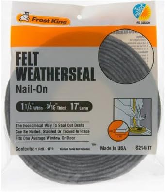 Frost King Gray Felt Weatherstrip For Doors and Windows, 17 ft L x 3/16 in - 2 Pack