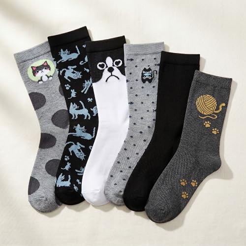 Image of Tipi Toe Women's 6-Pack Funky Crew Socks | Colorful Fun Patterned Novelty Dress Socks, Sizes 9-13
