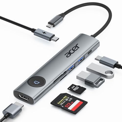 USB C Hub, 7-in-1 adattatore da USB C a HDMI 4K@60Hz, PD 100W, lettore di schede SD/TF, pulsante di accensione/spegnimento dello schermo, 2*USB 3.0 e USB C 5Gbps, compatibile con iPad Pro ecc.