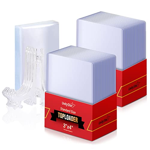 Top Loaders for Cards, UnityStar 153 PCS Trading Card Sleeves 50 35pt Card Top Loaders, 100 Soft Clear Penny Sleeves, 3 Display Stand, Baseball Card Sleeves Holder for Baseball Card, Sports Card