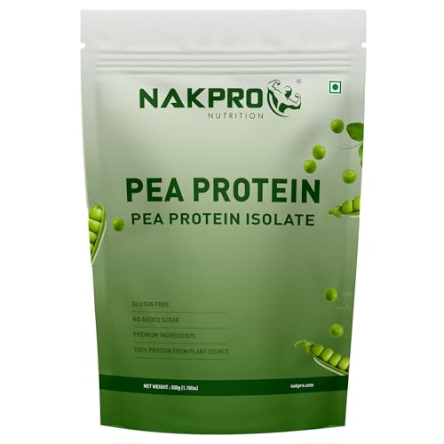 NAKPRO 100% Pea Protein Isolate, Chocolate - 500g | 26g Protein, 4.9g BCAA | Natural Vegan Plant Protein Powder | Easy To Digest | All Essential Amino Acids for Muscle Gain and Recovery