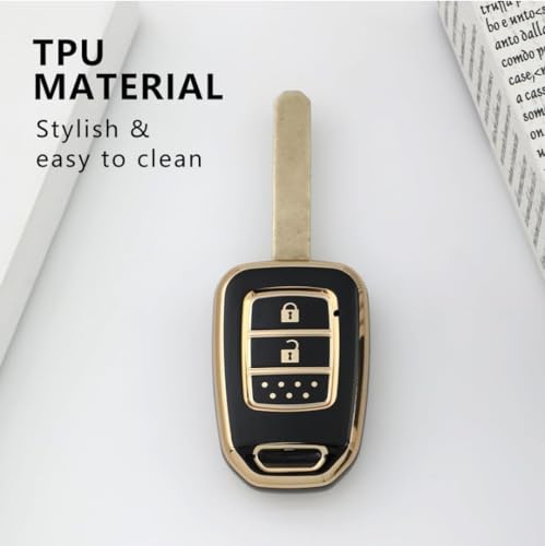 Image of TPU Car Key Cover Black & Golden Compatible for Honda Amaze, City, WR-V, Jazz (Honda, 2 Button Remote Key New)