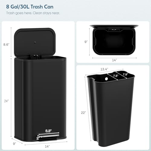 Caneca de basura rectangular con pedal y tapa negra 8 gal miniatura 2