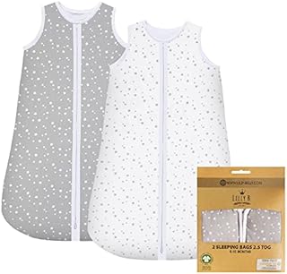 Lilly B. Baby Sleeping Bag 2.5 Tog 6-18 Months for All Seasons 100% Organic Cotton Material Muslin Sleeping Bag 6-18 months Soft, Comfortable, & Breathable for your Baby (Unisex) (Stars)