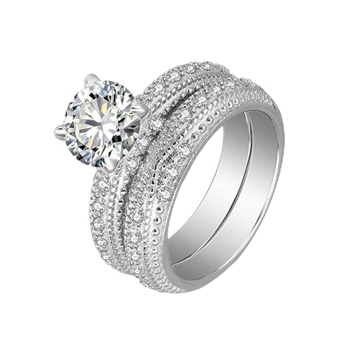 Bague Argent Femme 2 Anneaux Pavé Zircones pour Mariage KnSam