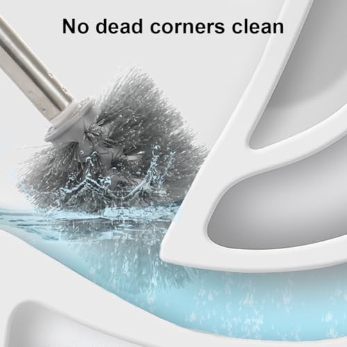 Image of Toilet Bowl Brush and Holder,Toilet Brush with Crevice Cleaning Brushes,No Dead Corner Clean Wall Mounted Compact Toilets Brushes Set,Durable Bristles for Bathroom,RV(White Grey)