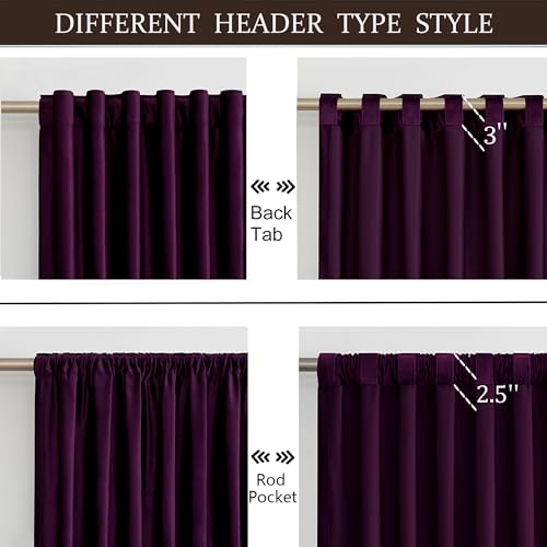 Image of PRIMROSE 100% Full Blackout Purple Velvet Curtains 63 inch Long for Living Room,Set of 2 Liner Rod Pocket Back Tab Thermal Window Curtains Room Darkening Heavy Decorative Curtains Drapes for Bedroom
