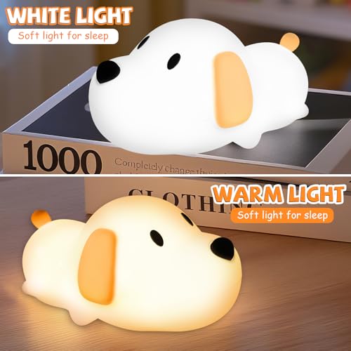 NXPZ LED Nachtlicht Kinder, Niedliche Silikon Hund Nachtlampe, Helligkeit Verstellbare Nachttischlampe mit 30/60 Minuten Timer-Funktion, USB-Aufladbar für Wohnzimmer, Kinderzimmer und Schlafzimmer