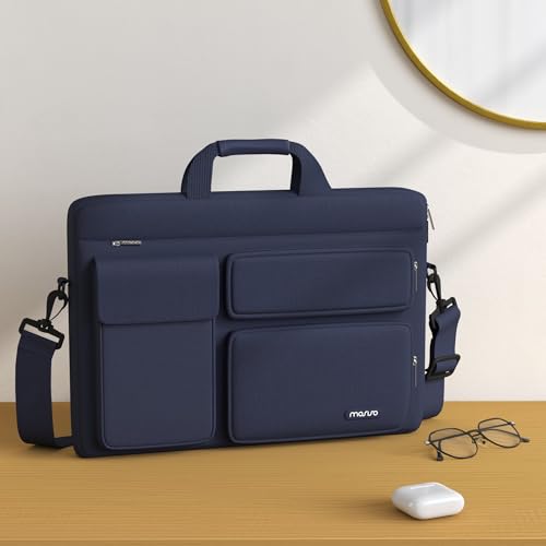 Image of MOSISO Laptop Shoulder Messenger Bag Compatible with MacBook Pro 16 inch 2021 2022 M1 A2485 /2019-2020 A2141,15-15.6 inch Notebook with 2 Raised&1 Flapover&1 Horizontal Pocket&Fix Handle&Belt,Navy Blue