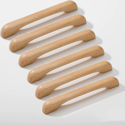 SYZOW 6 Pièces Poignées de Meuble Cuisine poignées de tiroir en Bois avec vis Poignées en Arc pour placards pour Meubles de Cuisine et Tiroirs et Poignée...