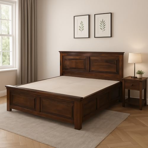 Image of EXCEL HOME EXCEL International Siska Solid Sheesham Wood Queen Size Bed with Buid in Storage | Wooden Double Bed Box Storage for Bedroom | Rosewood, Teak Finish